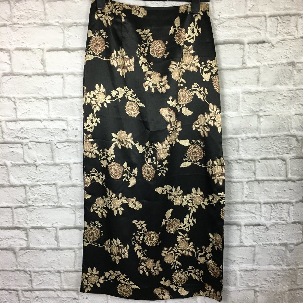 I.N. San Francisco Black & Gold Floral Maxi Skirt